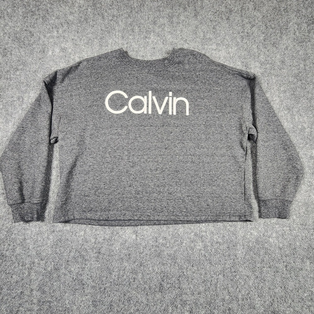 Calvin Klein Performance Gray Heather Logo Sweatshirt L Crop Pullover‎ RN54163